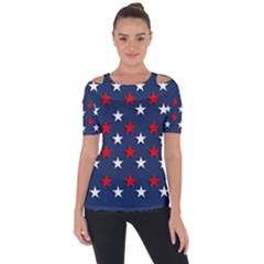 Patriotic Colors America Usa Red Shoulder Cut Out Short Sleeve Top by Celenk