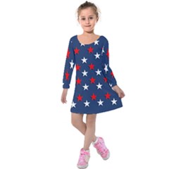 Patriotic Colors America Usa Red Kids  Long Sleeve Velvet Dress by Celenk