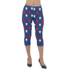 Patriotic Colors America Usa Red Lightweight Velour Capri Leggings  by Celenk