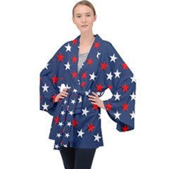 Patriotic Colors America Usa Red Long Sleeve Velvet Kimono  by Celenk