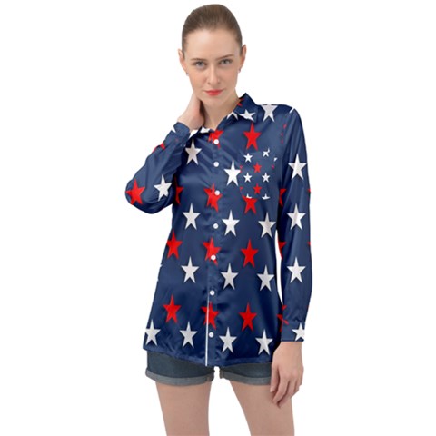 Patriotic Colors America Usa Red Long Sleeve Satin Shirt by Celenk