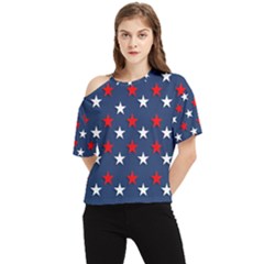 Patriotic Colors America Usa Red One Shoulder Cut Out Tee by Celenk