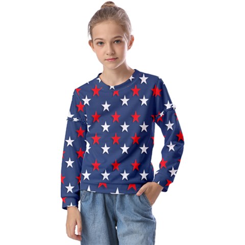 Patriotic Colors America Usa Red Kids  Long Sleeve Tee With Frill  by Celenk