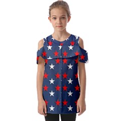 Patriotic Colors America Usa Red Fold Over Open Sleeve Top by Celenk