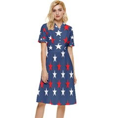 Patriotic Colors America Usa Red Button Top Knee Length Dress by Celenk