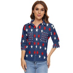 Patriotic Colors America Usa Red Women s Quarter Sleeve Pocket Shirt