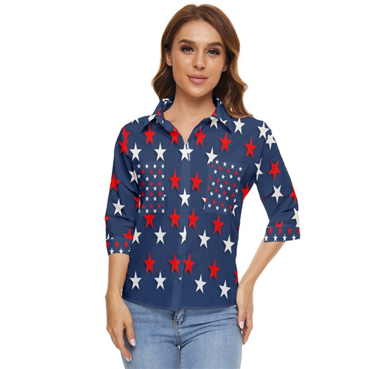 Patriotic colors america usa red Women s Quarter Sleeve Pocket Shirt