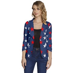 Patriotic Colors America Usa Red Women s One-button 3/4 Sleeve Short Jacket by Celenk