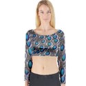 Peacock Pattern Close Up Plumage Long Sleeve Crop Top View1