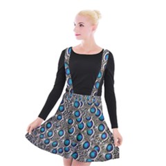 Peacock Pattern Close Up Plumage Suspender Skater Skirt by Celenk