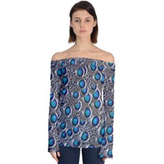 Peacock Pattern Close Up Plumage Off Shoulder Long Sleeve Top by Celenk