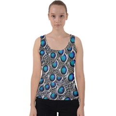 Peacock Pattern Close Up Plumage Velvet Tank Top by Celenk