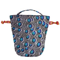 Peacock Pattern Close Up Plumage Drawstring Bucket Bag by Celenk