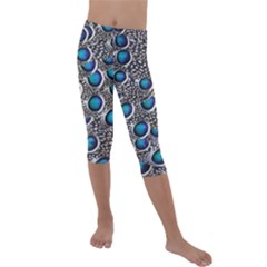 Peacock Pattern Close Up Plumage Kids  Lightweight Velour Capri Leggings  by Celenk