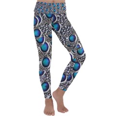 Peacock Pattern Close Up Plumage Kids  Lightweight Velour Classic Yoga Leggings by Celenk