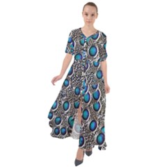 Peacock Pattern Close Up Plumage Waist Tie Boho Maxi Dress by Celenk