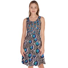 Peacock Pattern Close Up Plumage Knee Length Skater Dress With Pockets by Celenk