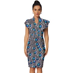 Peacock Pattern Close Up Plumage Vintage Frill Sleeve V-neck Bodycon Dress by Celenk