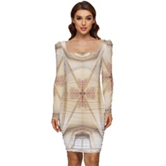 Wells Cathedral Well Cathedral Women Long Sleeve Ruched Stretch Jersey Dress by Celenk