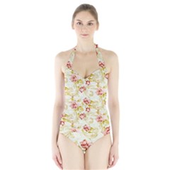 Background Pattern Flower Spring Halter Swimsuit by Celenk