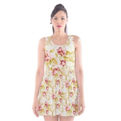 Background Pattern Flower Spring Scoop Neck Skater Dress by Celenk