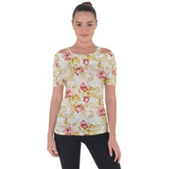 Background Pattern Flower Spring Shoulder Cut Out Short Sleeve Top by Celenk