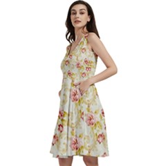 Background Pattern Flower Spring Sleeveless V-neck Skater Dress With Pockets