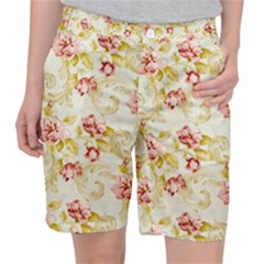 Background Pattern Flower Spring Women s Pocket Shorts by Celenk