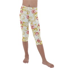 Background Pattern Flower Spring Kids  Lightweight Velour Capri Leggings  by Celenk