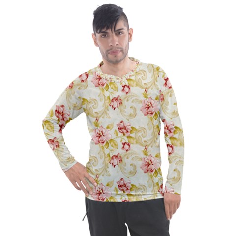 Background Pattern Flower Spring Men s Pique Long Sleeve Tee by Celenk