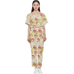 Background Pattern Flower Spring Batwing Lightweight Chiffon Jumpsuit by Celenk