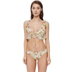 Background Pattern Flower Spring Low Cut Ruffle Edge Bikini Set by Celenk