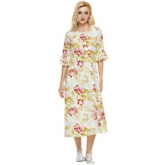 Background Pattern Flower Spring Double Cuff Midi Dress by Celenk