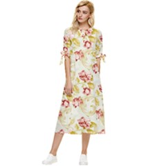 Background Pattern Flower Spring Bow Sleeve Chiffon Midi Dress by Celenk