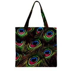 Peacock Feathers Color Plumage Zipper Grocery Tote Bag by Celenk