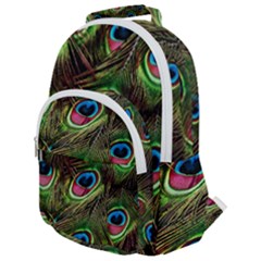 Peacock Feathers Color Plumage Rounded Multi Pocket Backpack by Celenk