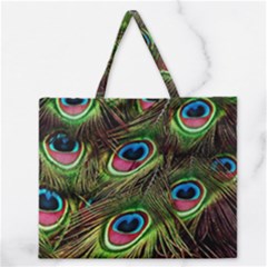 Peacock Feathers Color Plumage Zipper Large Tote Bag by Celenk