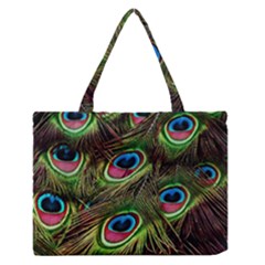 Peacock Feathers Color Plumage Zipper Medium Tote Bag by Celenk