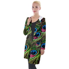 Peacock Feathers Color Plumage Hooded Pocket Cardigan by Celenk