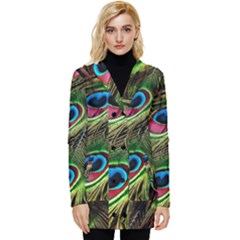 Peacock Feathers Color Plumage Button Up Hooded Coat  by Celenk