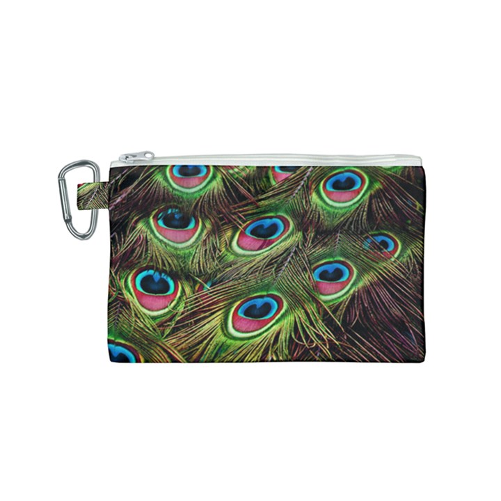 Peacock Feathers Color Plumage Canvas Cosmetic Bag (Small)