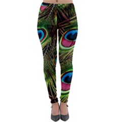 Peacock Feathers Color Plumage Lightweight Velour Leggings by Celenk