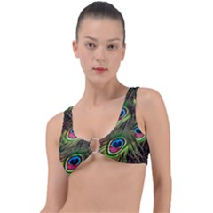 Peacock Feathers Color Plumage Ring Detail Bikini Top by Celenk