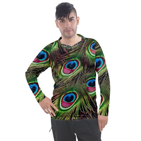 Peacock Feathers Color Plumage Men s Pique Long Sleeve Tee by Celenk