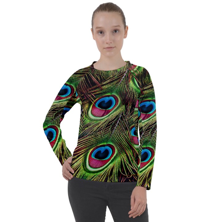 Peacock Feathers Color Plumage Women s Long Sleeve Raglan Tee