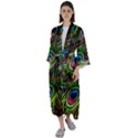 Peacock Feathers Color Plumage Maxi Satin Kimono View1