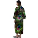 Peacock Feathers Color Plumage Maxi Satin Kimono View2