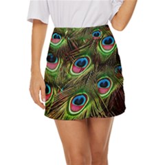 Peacock Feathers Color Plumage Mini Front Wrap Skirt by Celenk