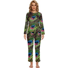 Peacock Feathers Color Plumage Womens  Long Sleeve Lightweight Pajamas Set by Celenk