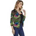 Peacock Feathers Color Plumage Women s Casual 3/4 Sleeve Spring Jacket View3